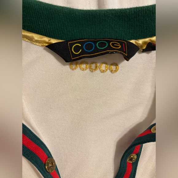 COOGI white polo, red and green stripe gold size large Y2K vintage - Picture 2 of 10